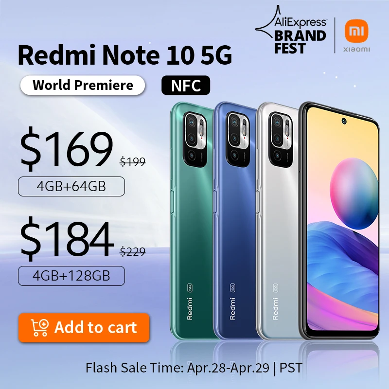  [Мировая премьера В наличии] Глобальная версия Xiaomi Redmi Note 10 5G NFC Смартфон Dimensity 700 90Hz FHD+ Дисплей 48Мп Камера 5000мАч 