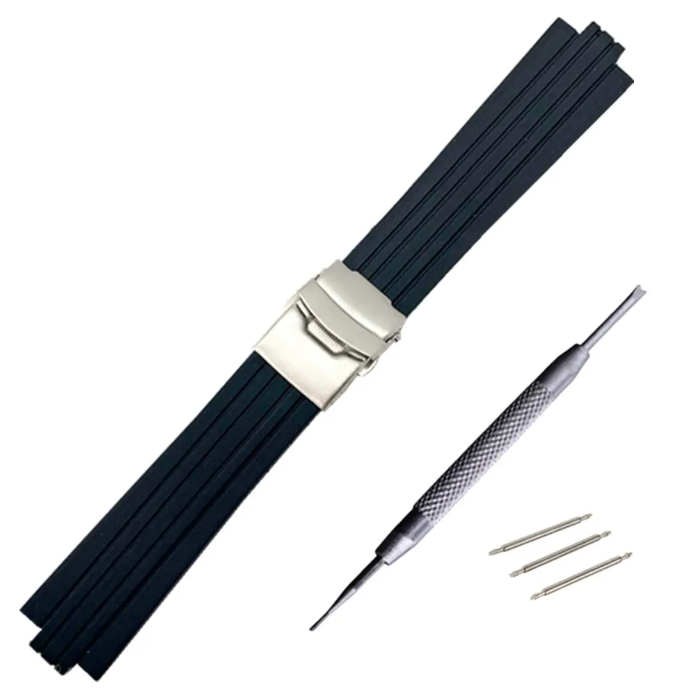 24Mm X 11Mm Della Gomma Di Silicone Cinturino Per Oris Aquis Watch Band Convesso Cinghia Di Sicurezza In Acciaio Inox Fibbia Da Polso Braccialetto Ner