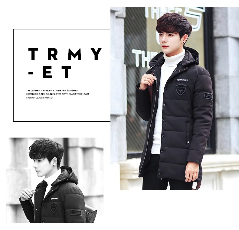 Cotton-padded Clothes Men's New Products Hooded Winter Cotton Dress Thick Korean-style Casual MEN'S Coat Mid-length Youth F