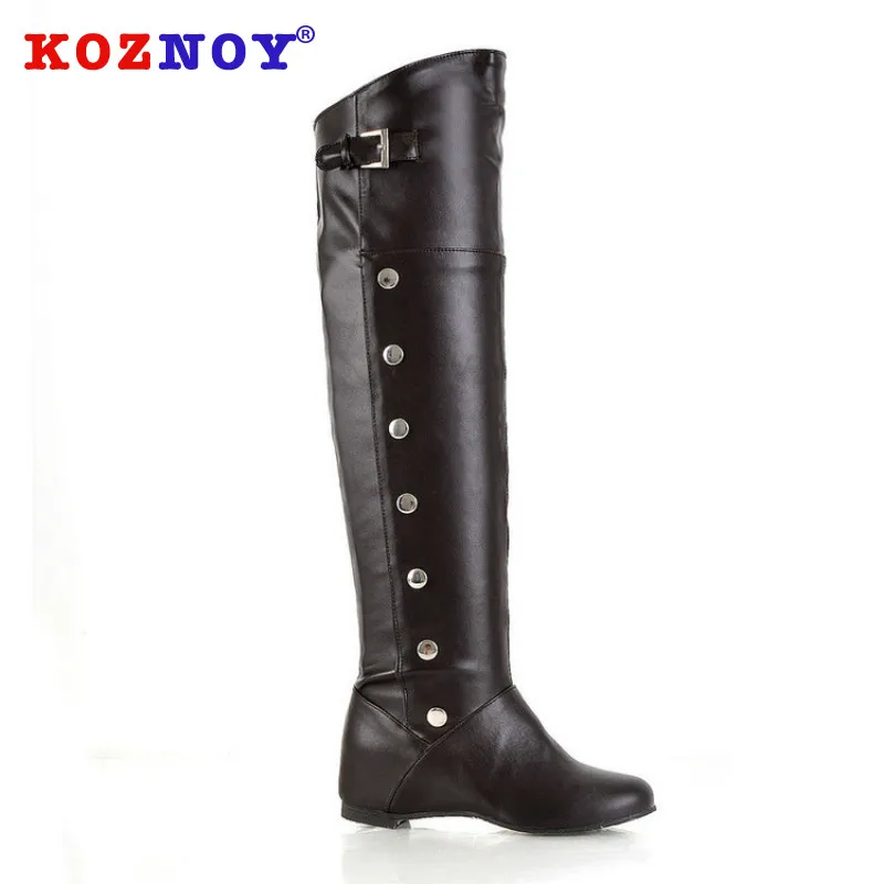 

Koznoy Women Boots Wedges Winter Dropshipping Fashion Solid Rubber Short Plush Buckle Pointed Toe Breathable Women Boots