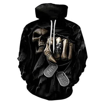 

New Gothic 3D love skull print hooded Sweatshirt hip hop men's / women's pullover hooded Interesting skull hoodie men's tops