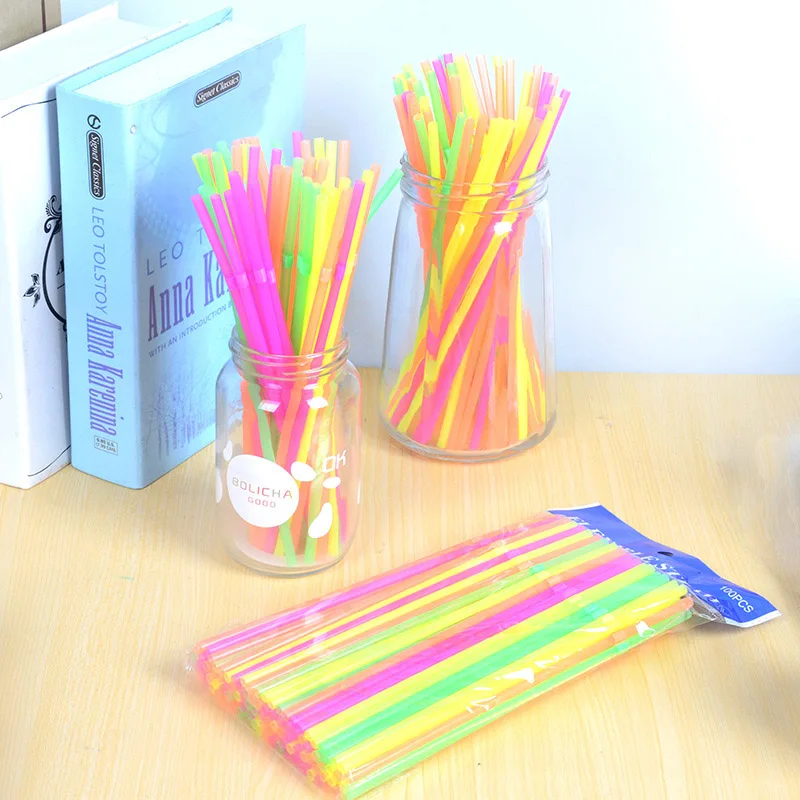 Description Picture 4 of item100Pcs Fluorescent Plastic Bendable Drinking Straws Disposable Beverage Straws Wedding Decor Mixed Colors Party Supplies