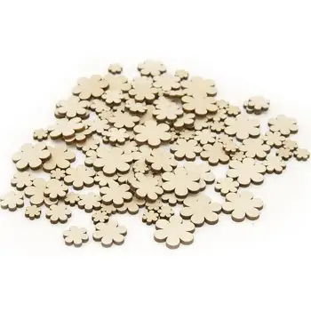 

Set of 100x Wooden Flowers Mix (1 to 2,5cm), Flower Shapes Unpainted Blank Craft, Crafting Sewing, ready to decorate 0656