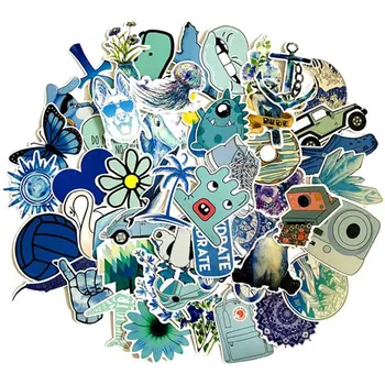 

50PCS Cartoon Blue Small Fresh Lovely Waterproof Stickers For Toy Sticker To DIY Suitcase Laptop Bicycle Helmet Car Decals