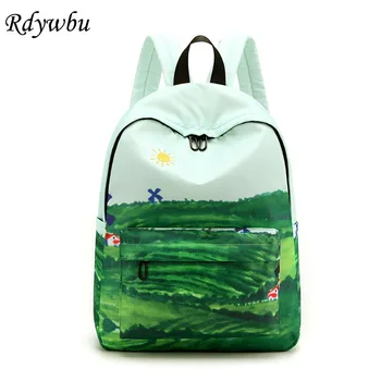 

Rdywbu Original Design Landscape Printing Backpack Women Casual Canvas Backpack School Bags For Teenager Girls Rucksack Sac B129