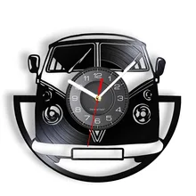  Minibus Vintage Wall Clock Made Of Vinyl Record Van Vehicle Travelling Car Laser Etched Wall Watch With LED Disk Crafts Decor 
