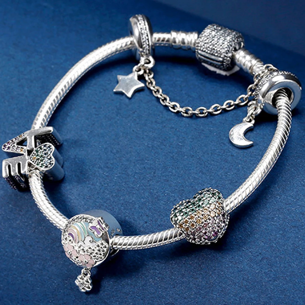 

FAHMI 100% 925 Sterling Silver 1:1 Love Intertwined Series My Heart Still Bracelet DIY Beaded Spring Bracelet Set Suit D59089