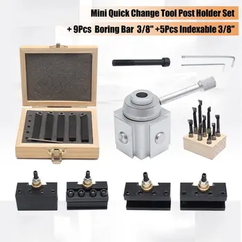 

Mini Quick Change Tool Post Holder Set + 9x Boring Bar 3/8" + 5x Indexable 3/8" 6061 T6 Aluminum 60mm Lathe Bits NEW