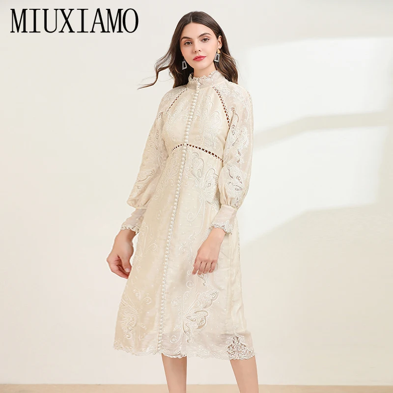 MIUXIMAO, высокое качество, осень и весна, платье, роскошная вышивка, офисное, женское, элегантное, Повседневное платье, vestidos
