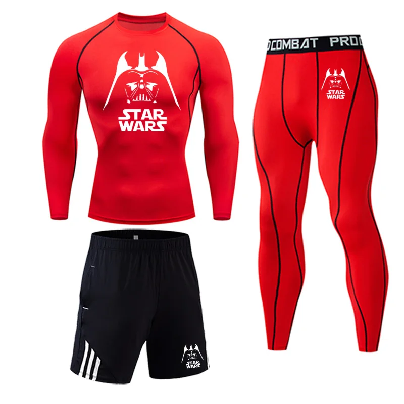 Мужская одежда термобелье спортивный костюм набор Кроссфит фитнес рубашка мужские Леггинсы 3 шт рашгарда одежда для MMA для мужчин - Цвет: 3-piece