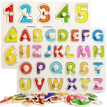 Деревянный Learnin ABC цифровой познавательный, на поиск соответствия головоломки детские руки захвата Tangram головоломки доска дети Монтессори развивающие игрушки