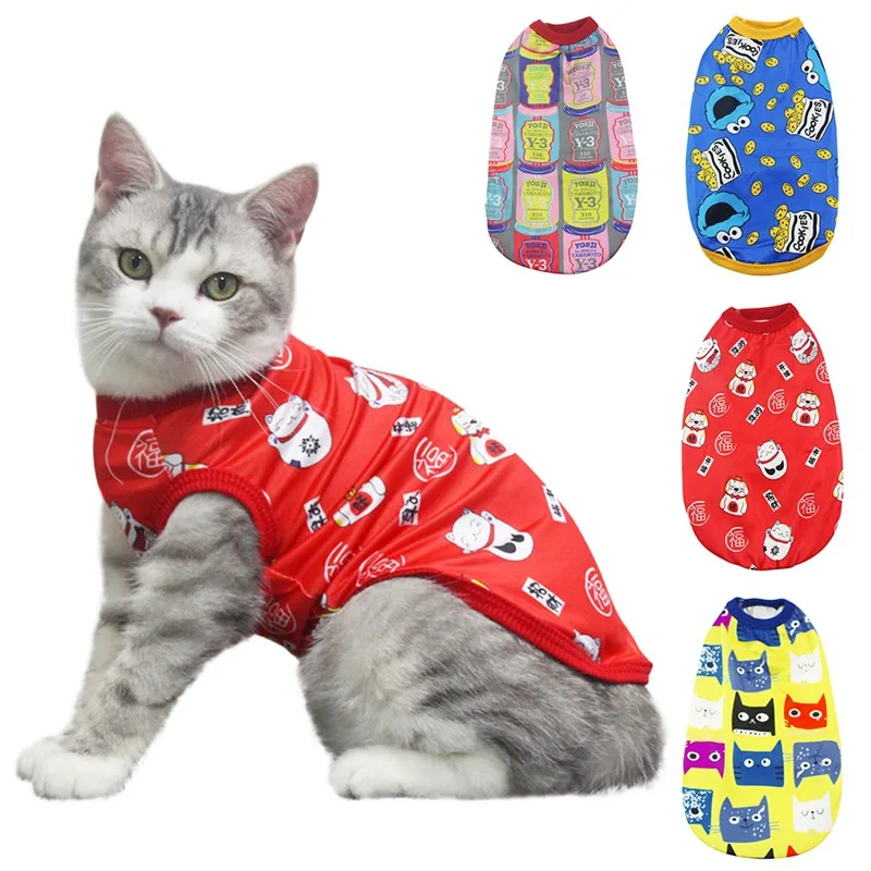 Симпатичная одежда для домашних животных, котов осенний жилет для девочек-красный кошки, синий, печенье, желтый головки собаки кота, банок(разные рисунки), жилет для кошек, Размеры S/M/L/XL