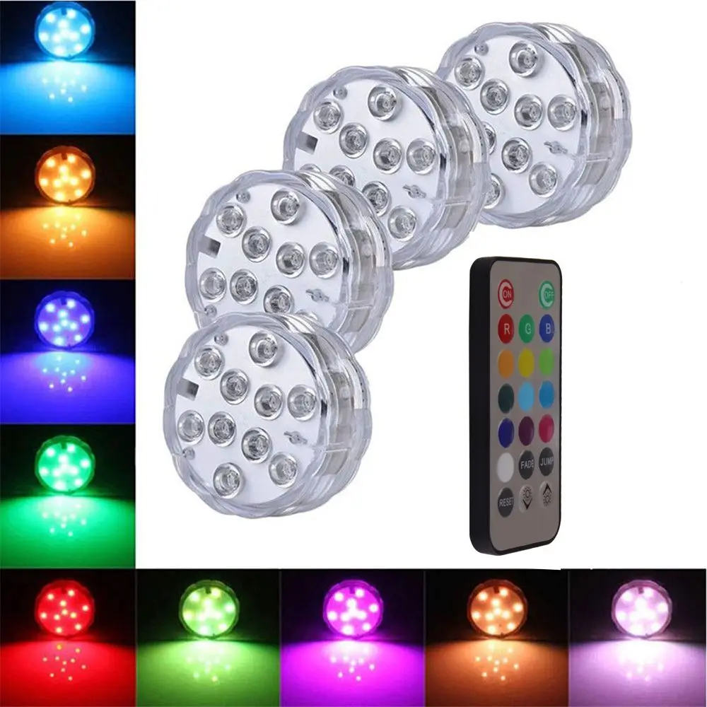 

4pcs with Remote Control 10 Led colorful light RGB Submersible Light Underwater Night Lamp Outdoor Decoration