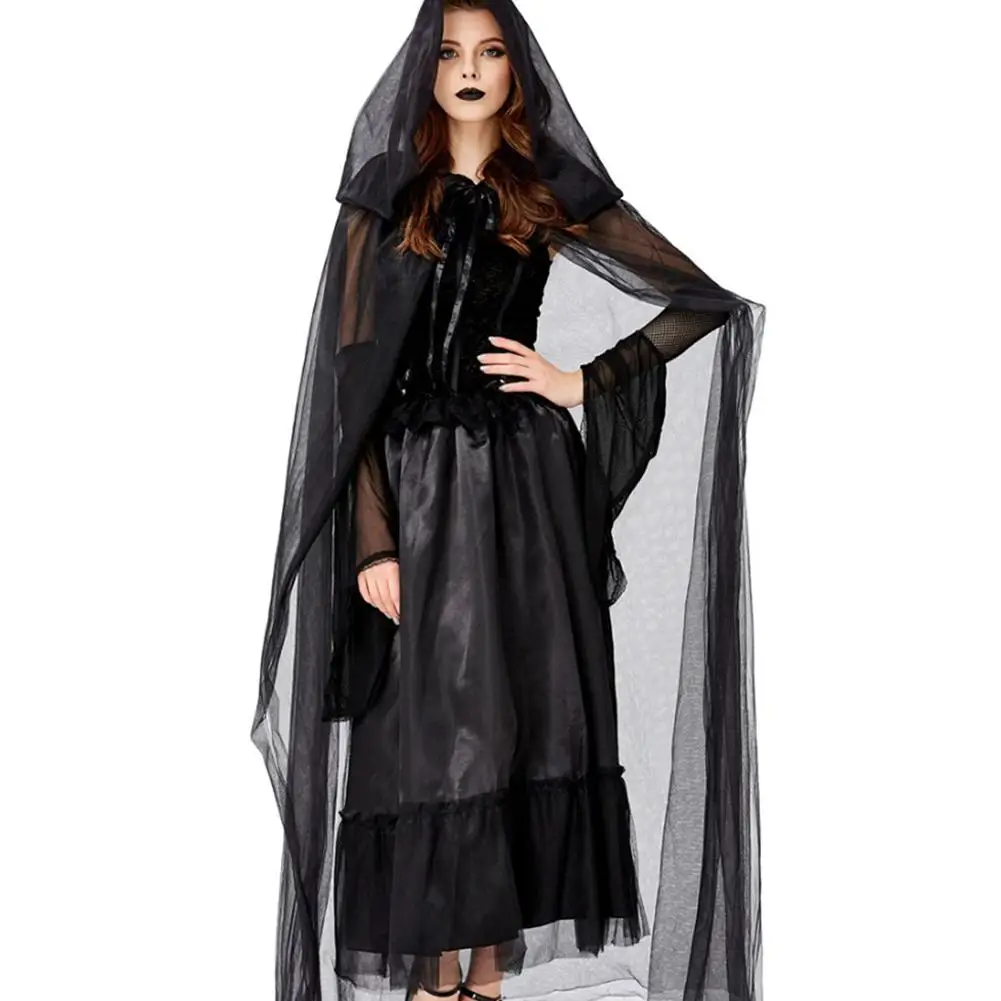 Halloween Horror Ghost Bride Lost Clothing Vampire Devil Black Dress+Cloak+Oversleeves Cosplay Part