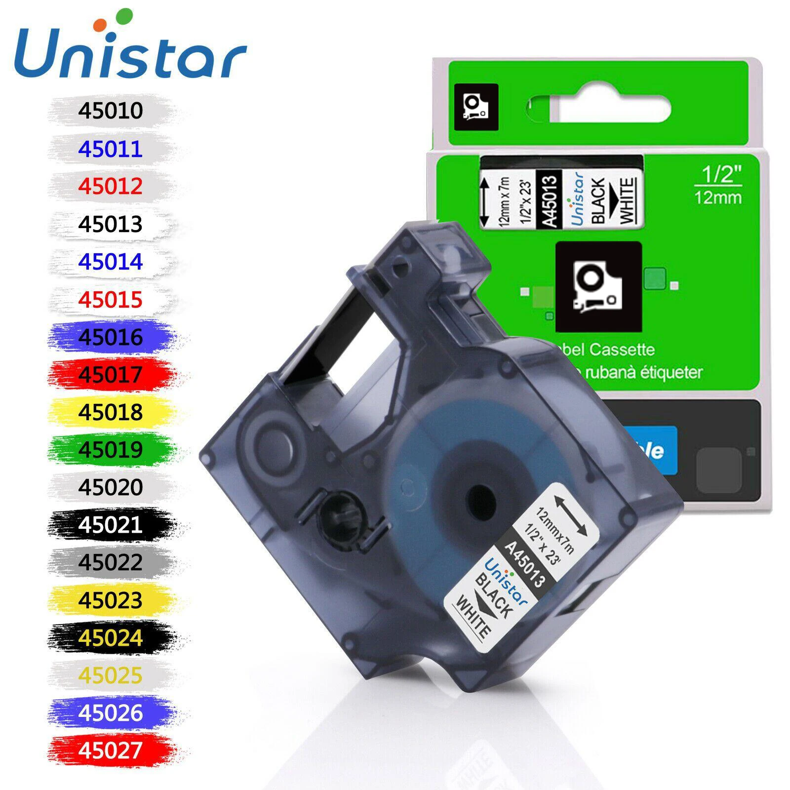 Unistar 45013 Compatible for Dymo D1 12mm 6mm 9mm 19mm 45018 40913 45803 53713 Label Tape for Dymo Label Manager LM160 280 45010 afbeelding