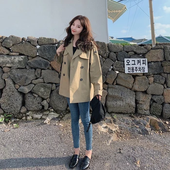 

Autumn fashion British women trench coat loose Korean women windbreaker 2019 autumn casual office lady trench coat women B576