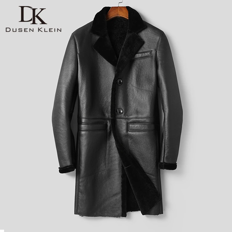 DK Черное длинное Мужское пальто из овчины утолщенное Коричневое Пальто