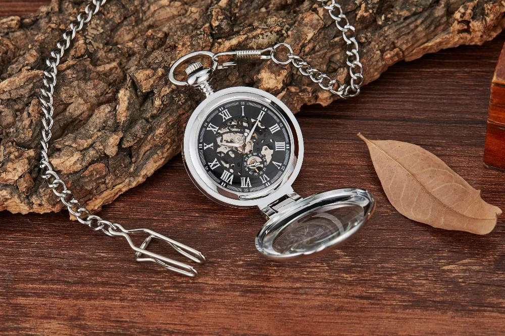 vintage relógio de bolso esqueleto dial prata