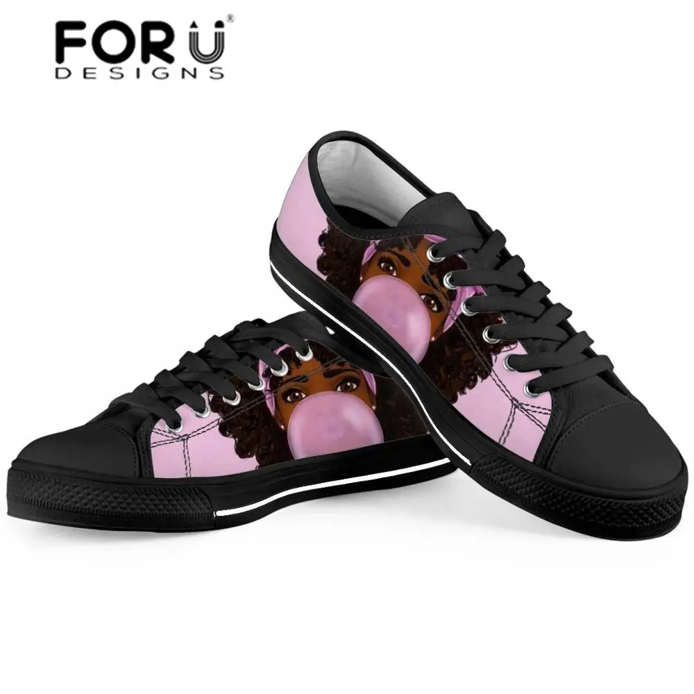 FORUDESIGNS; милая обувь с героями мультфильмов для подростков; классическая парусиновая обувь в африканском стиле для девочек; Черная художественная Вулканизированная обувь; женские кроссовки на шнуровке - Цвет: YQ4051Z37A