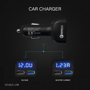 

Dual USB QC 3.0 Fast Charge Car Charger LED Voltmeter Current For iPhone iPad