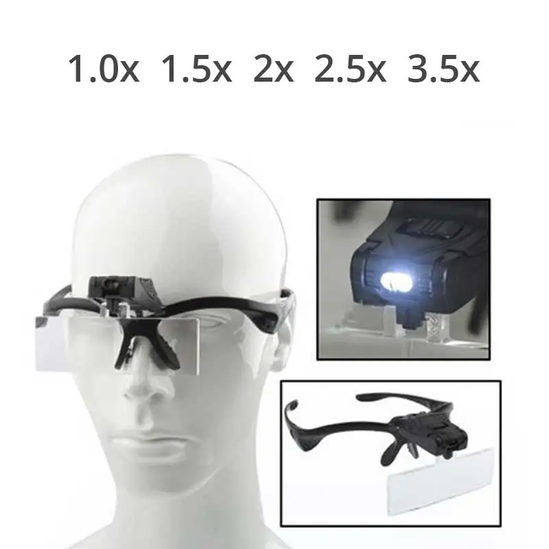 Kopen Hand Gratis 1.0 3.5X5 Lens Head Vergrootglas Tandheelkundige Loepen Sieraden Horloge Reparatie Horlogemaker Vergrootglas met LED licht