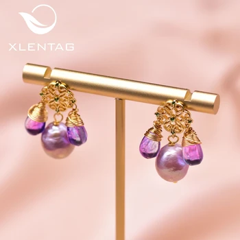 

XlentAg Natural Purple Pearl Snowflake Drop Earrings Crystal Pendant Earings Women Accessories Korean Funny Jewrlry GE0928B
