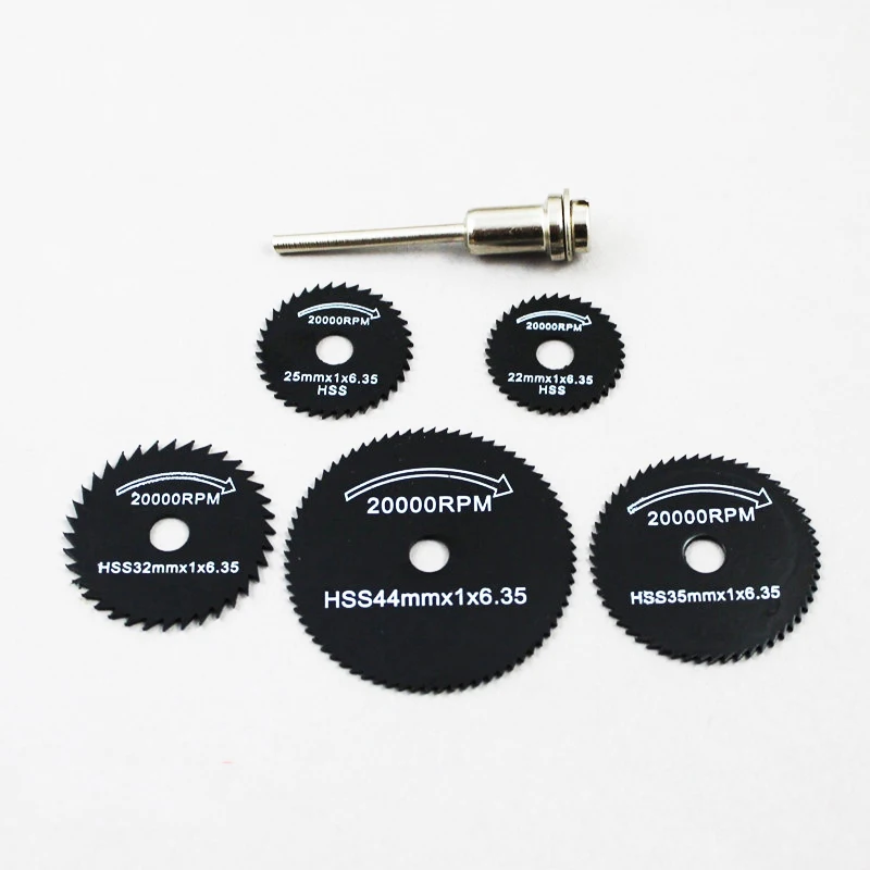 Realmote 5PCS/SET High-speed-steel Circular Wood Cutting Cutoff Blade Wheel Discs Mandrel Dremel Accessories Rotary Power Tools