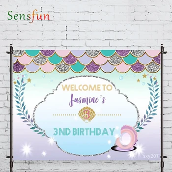 

Sensfun photographic background Mermaid Scales shell birthday shiny background photobooth photo studio fabric shoot