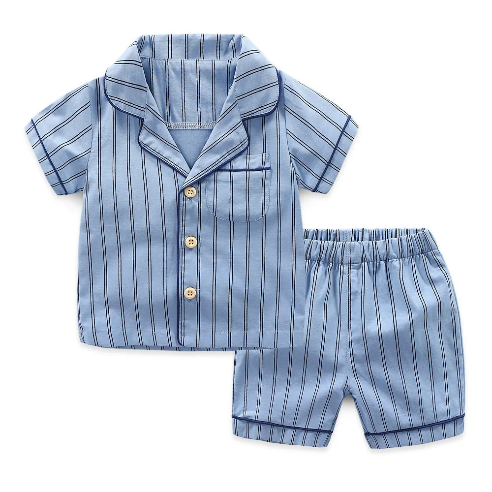 2 шт. для маленьких мальчиков полосатые пижамы набор детей короткий рукав, рубашки и шорты одежда для сна 2-7Years