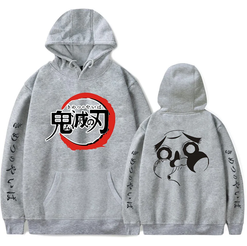 Demon Slayer Kimetsu no Yaiba флисовая толстовка с капюшоном, пуловер размера плюс, топ, аниме, Толстовка для мужчин и женщин, толстовки и свитшоты - Цвет: Gray