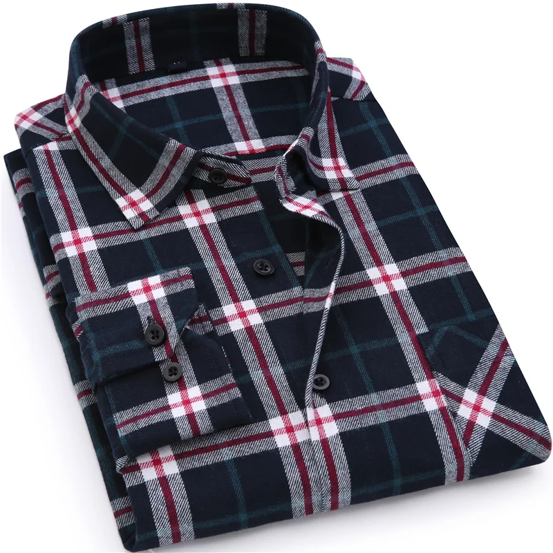 Мужская фланелевая клетчатая рубашка хлопок Весна Осень Повседневная рубашка с длинными рукавами мягкая удобная приталенная стильная брендовая мужская одежда YF-07