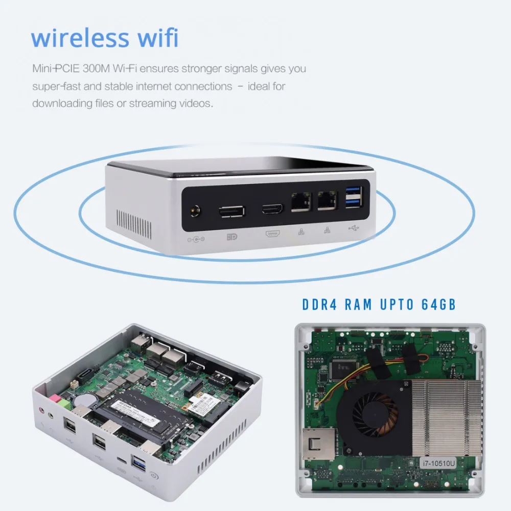 10th Gen ITX Mini PC with Intel Core I7 10610U, 8559U, I5 10210U, 8259U, M.2 NVME SSD, PCIE Wifi, Type-C – Compact Computer with I3 7020U and SD Card Slot Description Image.This Product Can Be Found With The Tag Names Barebone Mini PC, Computer Office, Mini pc