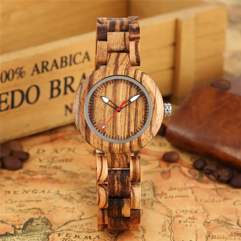 Fashion Delicate Wooden Women Bracelet Watches Luminous Pointer Clock Quartz Movement Wristwatch Full Wood Band Reloj for Lady
