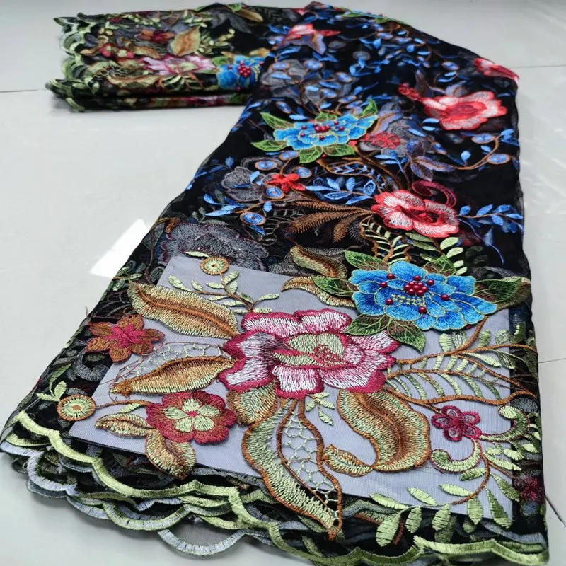 

Красивая вышивка 2021, Высококачественная сетчатая кружевная гипюровая ткань с бусинами, африканский тюль, кружевная ткань для свадьбы TS9753