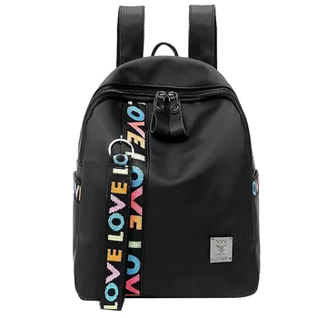

Leisure Zipper Bag Student Backpack Folding Bag Shoulder Multi-Function Black letter Travel Bag Female Ladies School Backpack