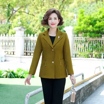 

Mid Aged Women Autumn Winter Short Single Breasted Suit Coat Female Elegant Solid Color Blazers Ladies Wool Plus Size Blazer Z38