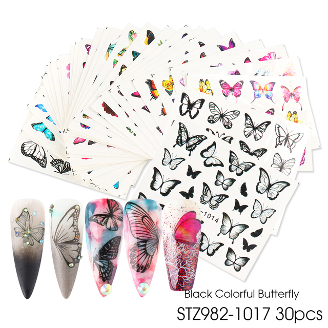 Mixed Stickers for Nails Rose Flowers Butterfly Water Decals Nail Art Decoration Slider Polish Foil Paper Tips CHSTZ930-969