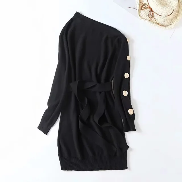 Knitted Sweater Dress Women Autumn Winter Long Sleeve Off Shoulder Sexy Fashion Loose Ladies Famale Cashmere Mini Dresses