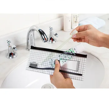 

Zipper Wash Makeup Organizer Bathroom Cosmetic Bag Toiletry PVC Toothbrush Women Storage Pouch Transparent Practical Travel
