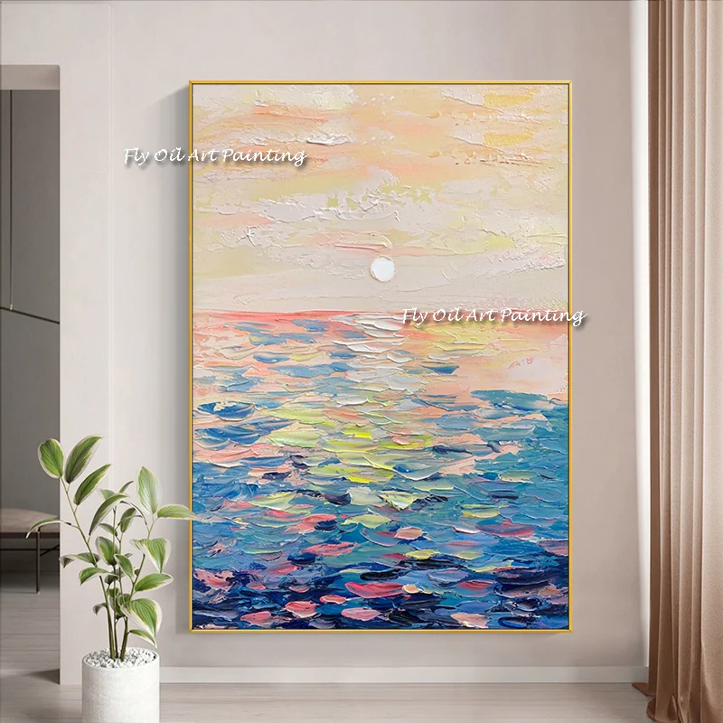 

Abstract Sunrise Sea Color Scenery Hand Painted Oil Painting Art Wall Canvas Christmas Present Paintings Wall Decor For Home