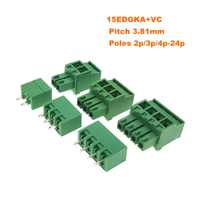 나사 플러그인 PCB 터미널 블록 수직 핀, 플러그 가능한 커넥터, 암수 15EDGKA + VC Morsettiera, 5 개 피치, 3.81mm, 2P, 3P, 4P