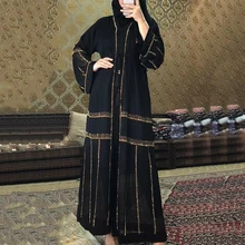 

MD Black Abaya Dubai Turkey Muslim Hijab Dress 2021 Caftan Marocain Arabe Islamic Clothing Kimono Femme Musulmane Djellaba S9017
