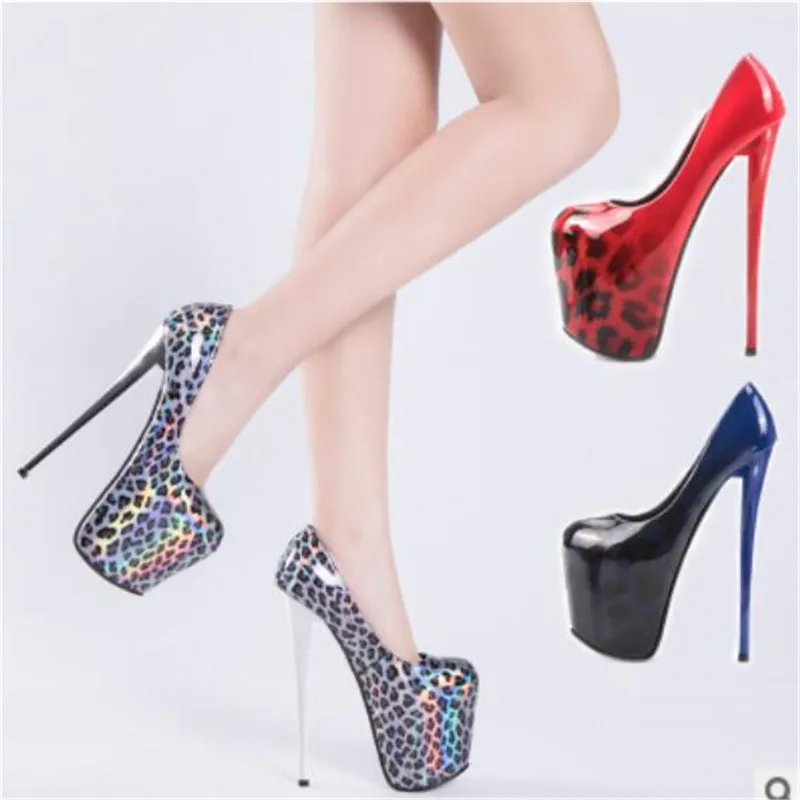 

2022 new high-quality leopard print women's shoes 19cm heel height waterproof 9CM round toe single shoes women's high heels 50