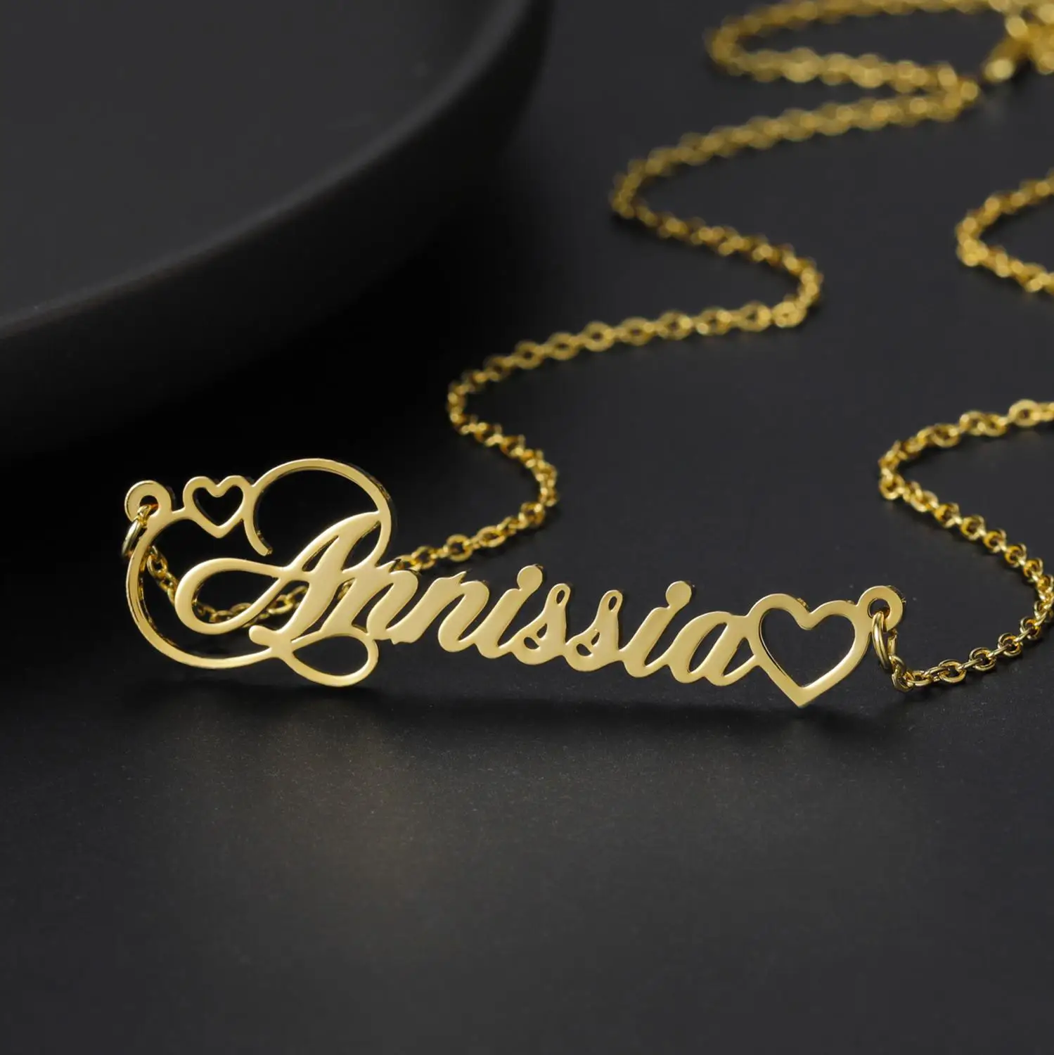 Name Necklace Jewelry Cursive Customized Stainless-Steel Charm Gifts Heart Women Script