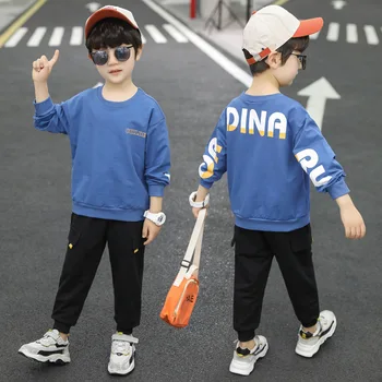 

Keelorn 2020 New Autumn Fashion Style Active Outfits for Boys Letter Pattern Print Sweatshirt + Solid Overalls Pants Suits