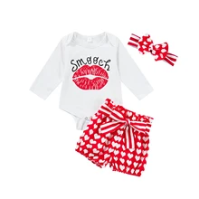 Costume à manches longues pour bébé, vêtement d'automne, col rond, imprimé lèvres, décontracté, sport, ceinture, short, bandeau 