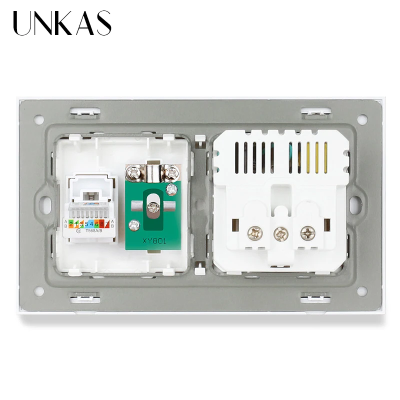 UNKAS класса люкс Стекло Панель Европейская Сетевая розетка с двумя портами USB