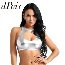 Женский летний Блестящий мягкий кожзаменитель купальник без рукавов с круглым вырезом с вырезами Топы Клубная танцевальная одежда Вечерние