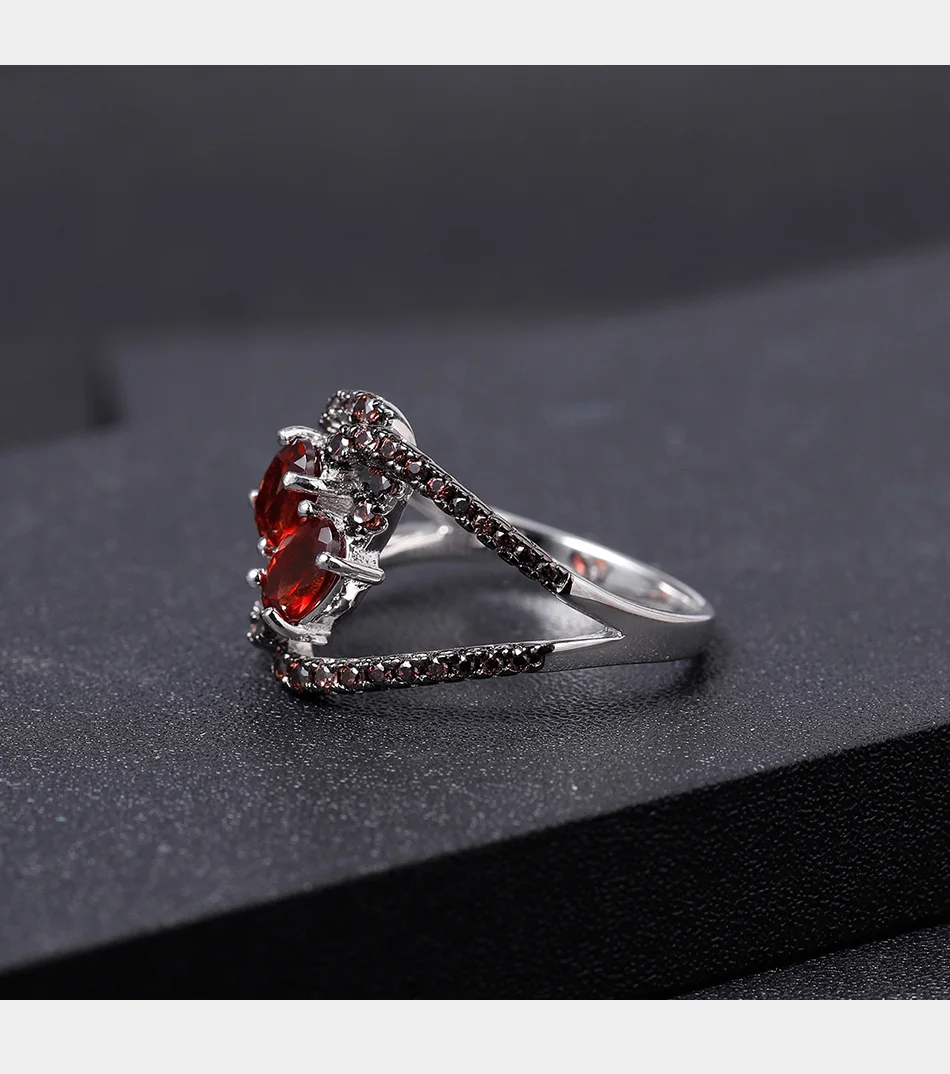 GEM'S балетное 925 пробы, Серебряное разделенное кольцо, вихревое кольцо, 1.44Ct, овальное натуральное красное Гранатовое кольцо с драгоценным камнем для женщин, хорошее ювелирное изделие