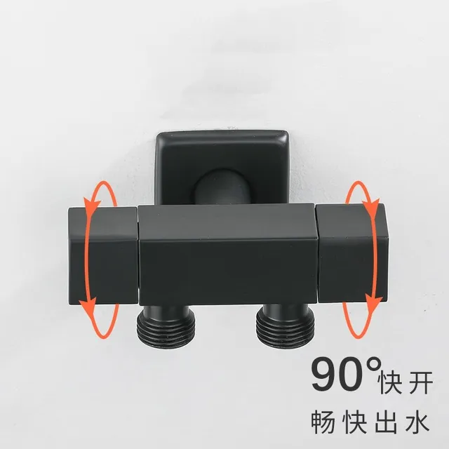 วาล์วสามทางทองเหลืองสีดำ G1/2 ตัวแยกน้ำอเนกประสงค์สำหรับเครื่องซักผ้าและห้องน้ำ - หนึ่งทางเข้า สองทางออก พร้อมก๊อกน้ำหยุด 1